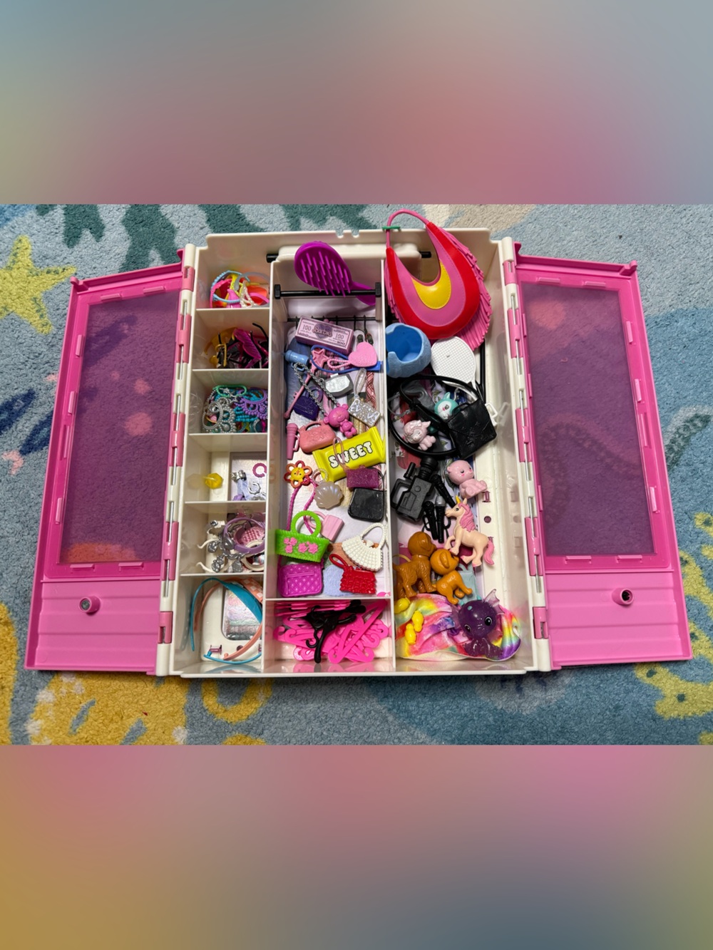Barbie Pink Fold-Out Accessory Case with Assorted Mini Toys